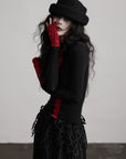 DOINDULGE Contrast Velvet Panel Long Sleeve T-Shirt