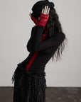 DOINDULGE Contrast Velvet Panel Long Sleeve T-Shirt