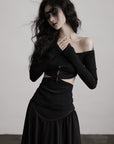 DOINDULGE Off-Shoulder Cutout Top with Bead Details