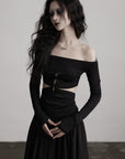 DOINDULGE Off-Shoulder Cutout Top with Bead Details