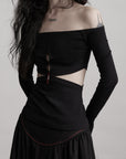 DOINDULGE Off-Shoulder Cutout Top with Bead Details