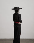 DOINDULGE Kimono Sleeve Wrap Coat with Red Contrast Cuffs and Long Tie