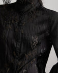 DOINDULGE Textured Jacquard Shirt with High Collar and Ruched Hem