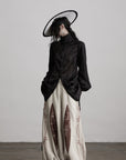 DOINDULGE Textured Jacquard Shirt with High Collar and Ruched Hem