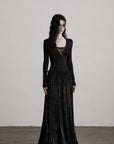 DOINDULGE Deep V Lace Detail Long Sleeve T-Shirt