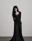 DOINDULGE Deep V Lace Detail Long Sleeve T-Shirt