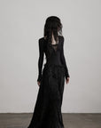 DOINDULGE Deep V Lace Detail Long Sleeve T-Shirt