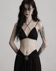 DOINDULGE Strappy Lace Bralette – Gothic Crochet Texture with Minimal Silhouette
