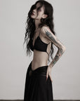 DOINDULGE Strappy Lace Bralette – Gothic Crochet Texture with Minimal Silhouette