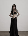 DOINDULGE Strappy Lace Bralette – Gothic Crochet Texture with Minimal Silhouette