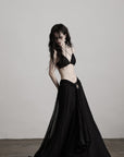 DOINDULGE Strappy Lace Bralette – Gothic Crochet Texture with Minimal Silhouette