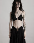 DOINDULGE Strappy Lace Bralette – Gothic Crochet Texture with Minimal Silhouette