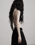 DOINDULGE Strappy Lace Bralette – Gothic Crochet Texture with Minimal Silhouette