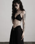 DOINDULGE Strappy Lace Bralette – Gothic Crochet Texture with Minimal Silhouette