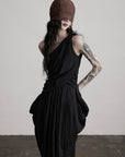 DOINDULGE Asymmetric Draped Maxi Dress with Textured Fabric and Wooden Bead Detail