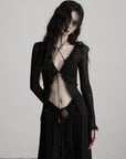 DOINDULGE Distressed Knit Long Sleeve Cardigan