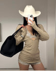 ROVENTE Deep V Knit Top with Sequin Bra and Shorts Set