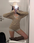 ROVENTE Deep V Knit Top with Sequin Bra and Shorts Set