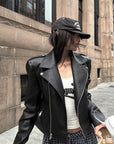 WARDEN EDGE Cropped Leather Jacket with Zipper Detail