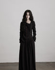 DOINDULGE Textured Long Sleeve Shirt with Draped Details