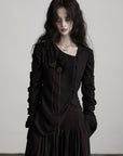 DOINDULGE Textured Long Sleeve Shirt with Draped Details