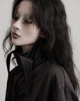 DOINDULGE Asymmetric Textured Shirt with Drawstring Sleeves and Red Accents