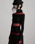 DOINDULGE Sheer Lace Paneled Long Sleeve Top
