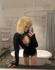 ROVENTE Deep V Black Top with Leopard Bra and Leopard Print Shorts Set