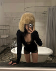 ROVENTE Deep V Black Top with Leopard Bra and Leopard Print Shorts Set