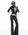 IAMXIAA Flared Casual Pants with Double Button Waist in Olive Green