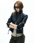 IAMXIAA Cropped Faux Leather Jacket with Zip Detail