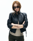 IAMXIAA Cropped Faux Leather Jacket with Zip Detail