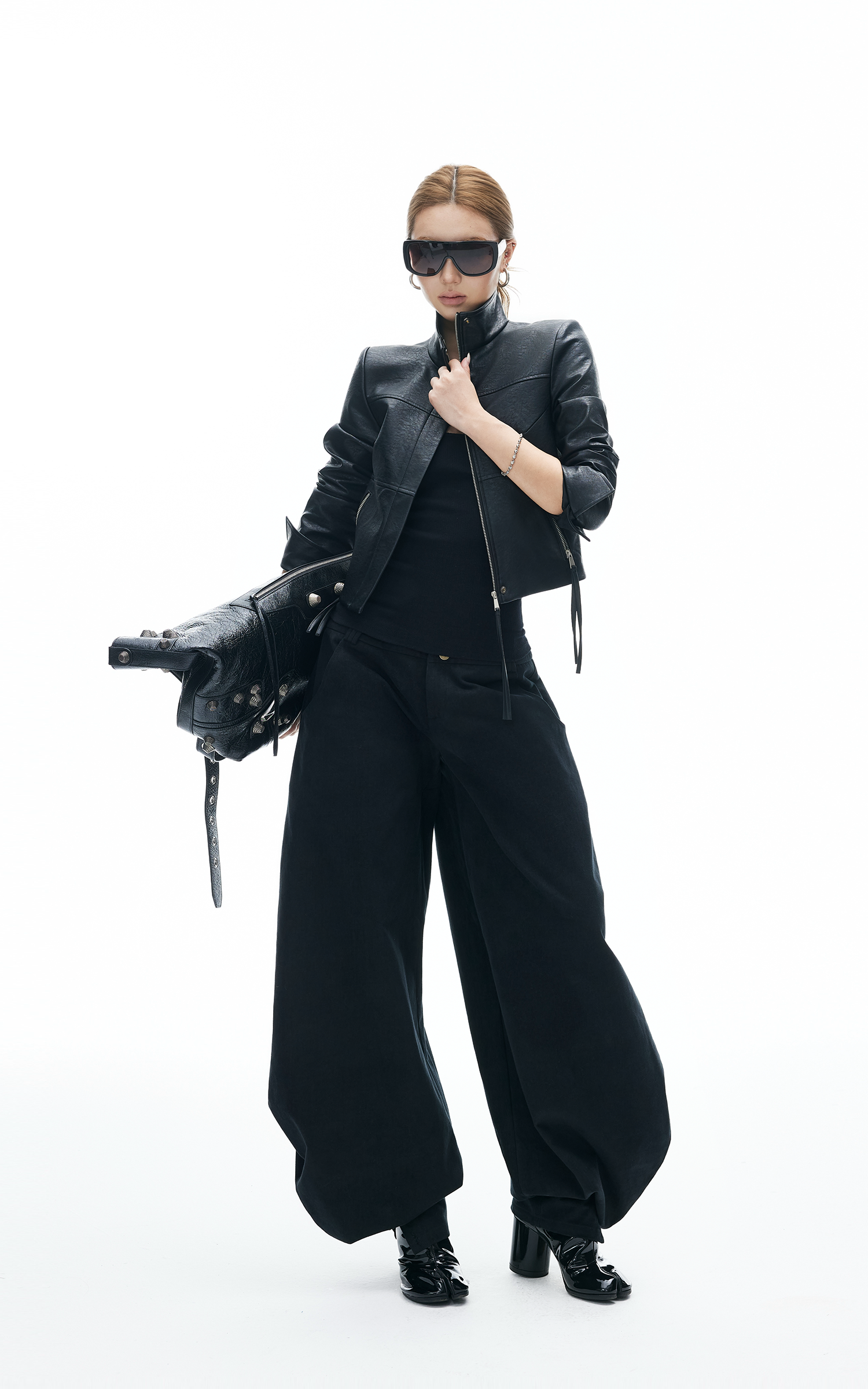 IAMXIAA Cropped Faux Leather Jacket with Zip Detail