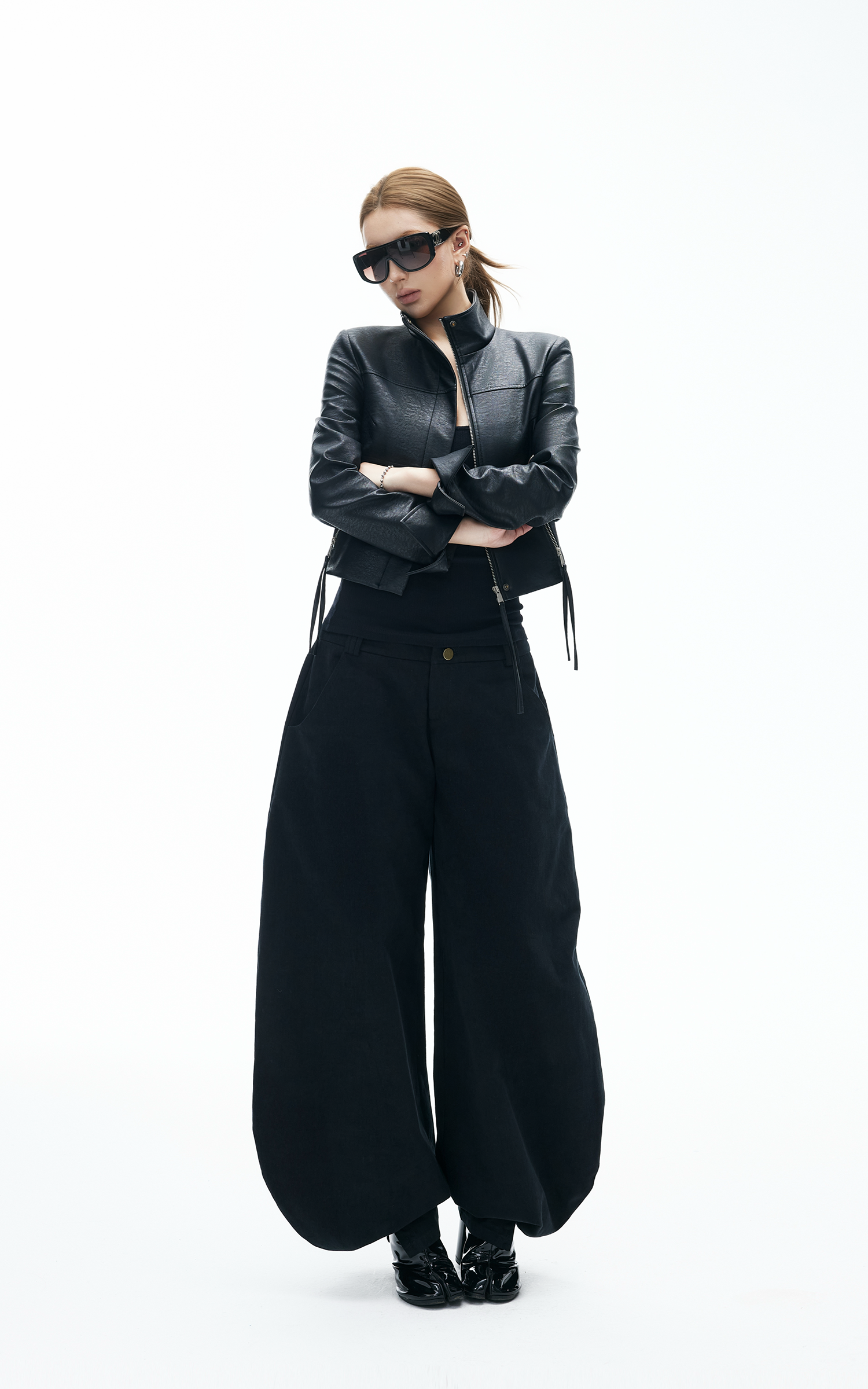 IAMXIAA Cropped Faux Leather Jacket with Zip Detail