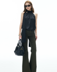 IAMXIAA Flared Casual Pants with Double Button Waist in Olive Green