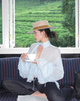 ROVENTE Sheer Ruffle Tie Blouse