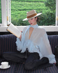 ROVENTE Sheer Ruffle Tie Blouse