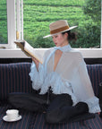ROVENTE Sheer Ruffle Tie Blouse