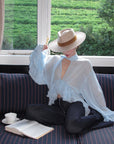 ROVENTE Sheer Ruffle Tie Blouse