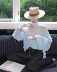 ROVENTE Sheer Ruffle Tie Blouse