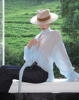 ROVENTE Sheer Ruffle Tie Blouse