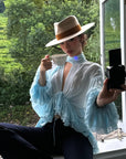 ROVENTE Sheer Ruffle Tie Blouse