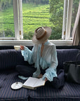 ROVENTE Sheer Ruffle Tie Blouse