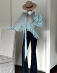 ROVENTE Sheer Ruffle Tie Blouse