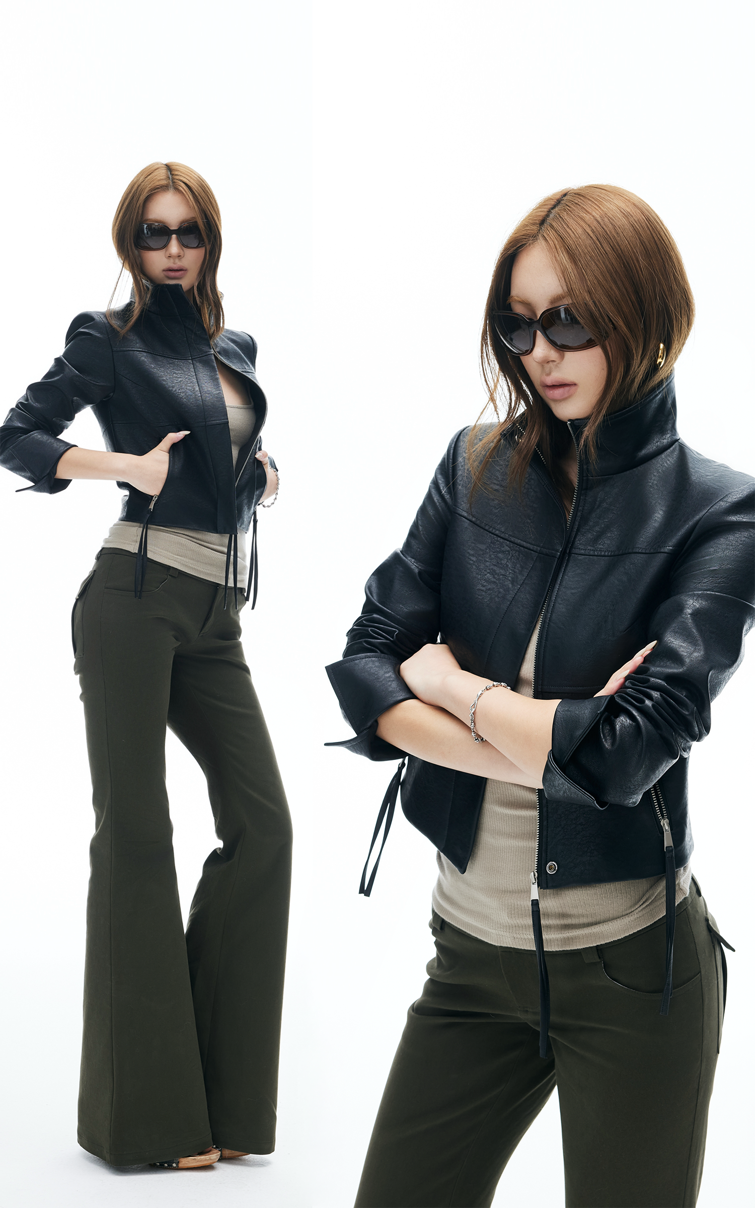 IAMXIAA Cropped Faux Leather Jacket with Zip Detail