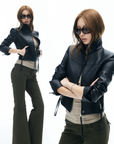 IAMXIAA Cropped Faux Leather Jacket with Zip Detail