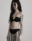 DOINDULGE Lace Strapless Crop Top with Beaded Halter Detail
