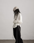 DOINDULGE Red Button Accent Drawstring Hem Top