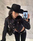 ROVENTE 다크 워시 플레어 데님 팬츠
