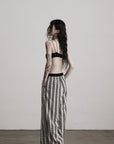 DOINDULGE Lace Strapless Crop Top with Beaded Halter Detail